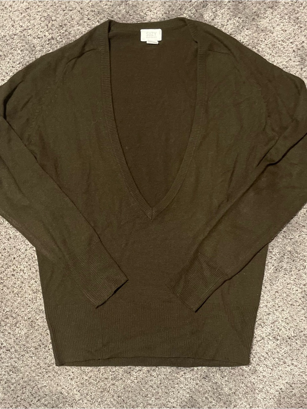 Vintage Suzy Shier Olive Brown V-Neck Knit Sweater Y2K